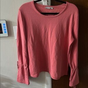 Pink Coral Long Sleeve Cotton Flare Tie Arm Top Large